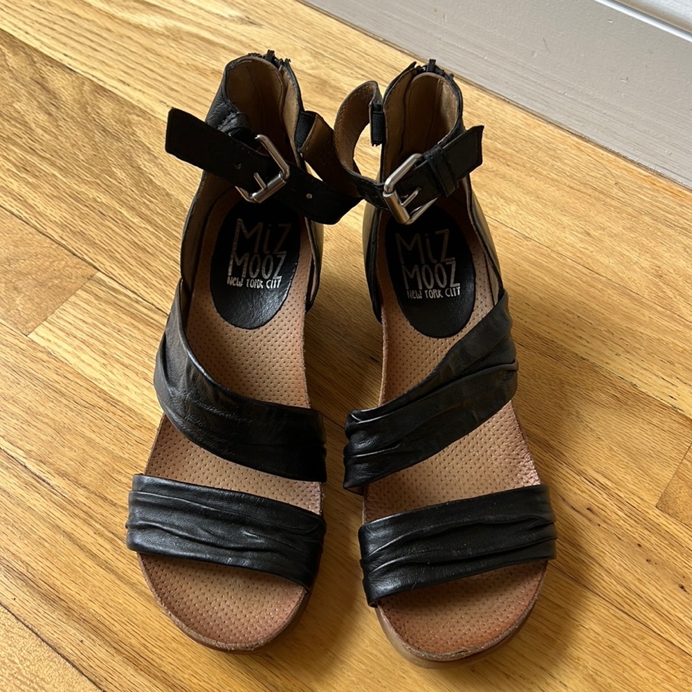 Black leather Miz Mooz wedge sandal